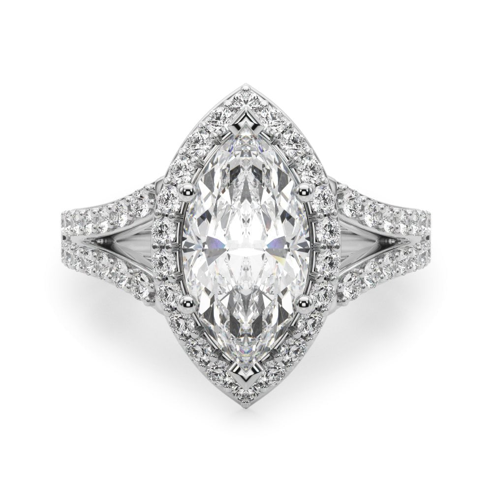 Marquise natural Diamond Halo Split Shank Engagement Ring Front