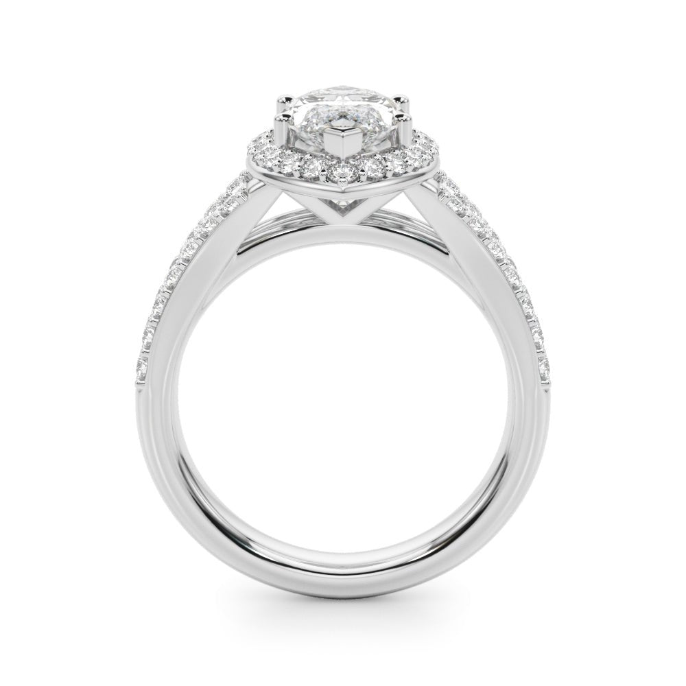 Marquise Diamond Halo Split Shank Engagement Ring Side