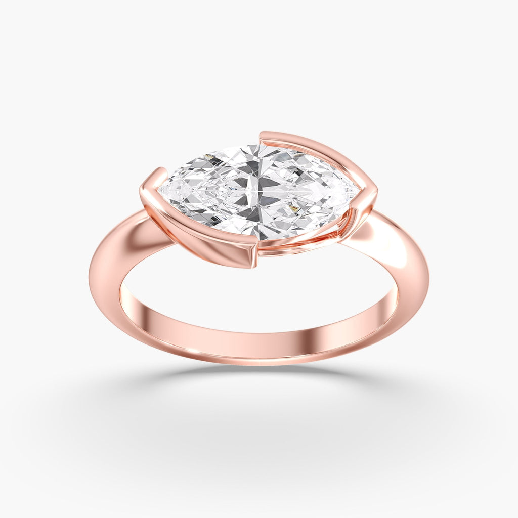 Rose Gold Marquise Diamond Modern Half Bezel Style