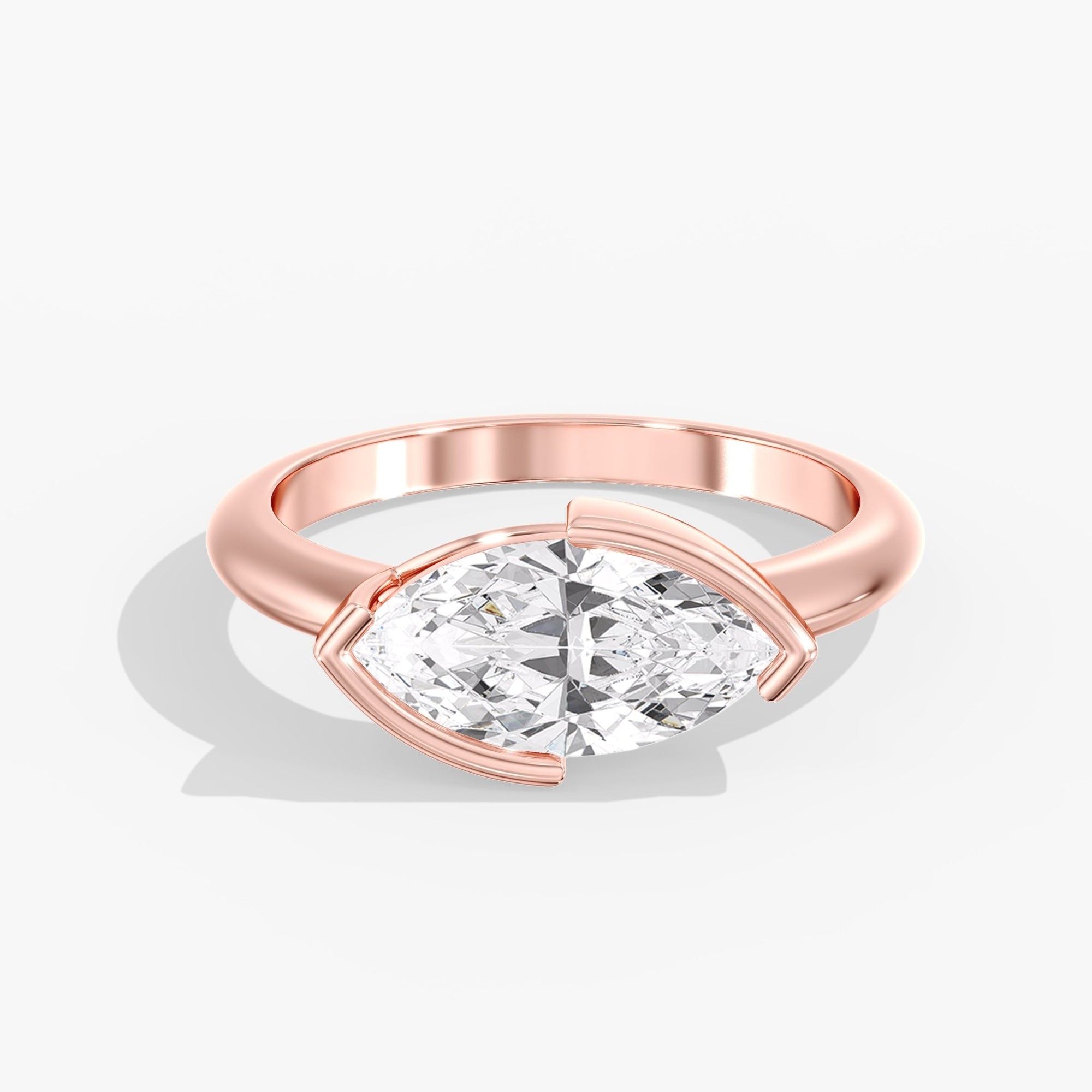 Rose Gold Marquise Diamond Modern Half Bezel Style Top View