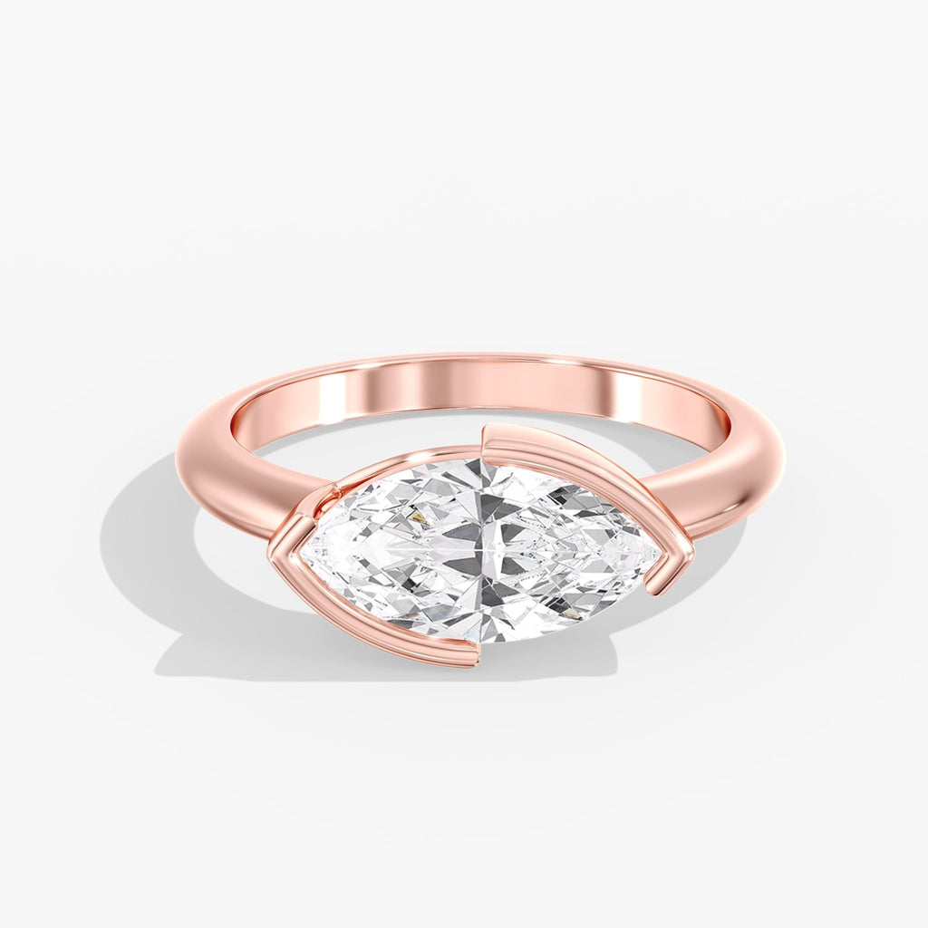Rose Gold Marquise Diamond Modern Half Bezel Style Top View