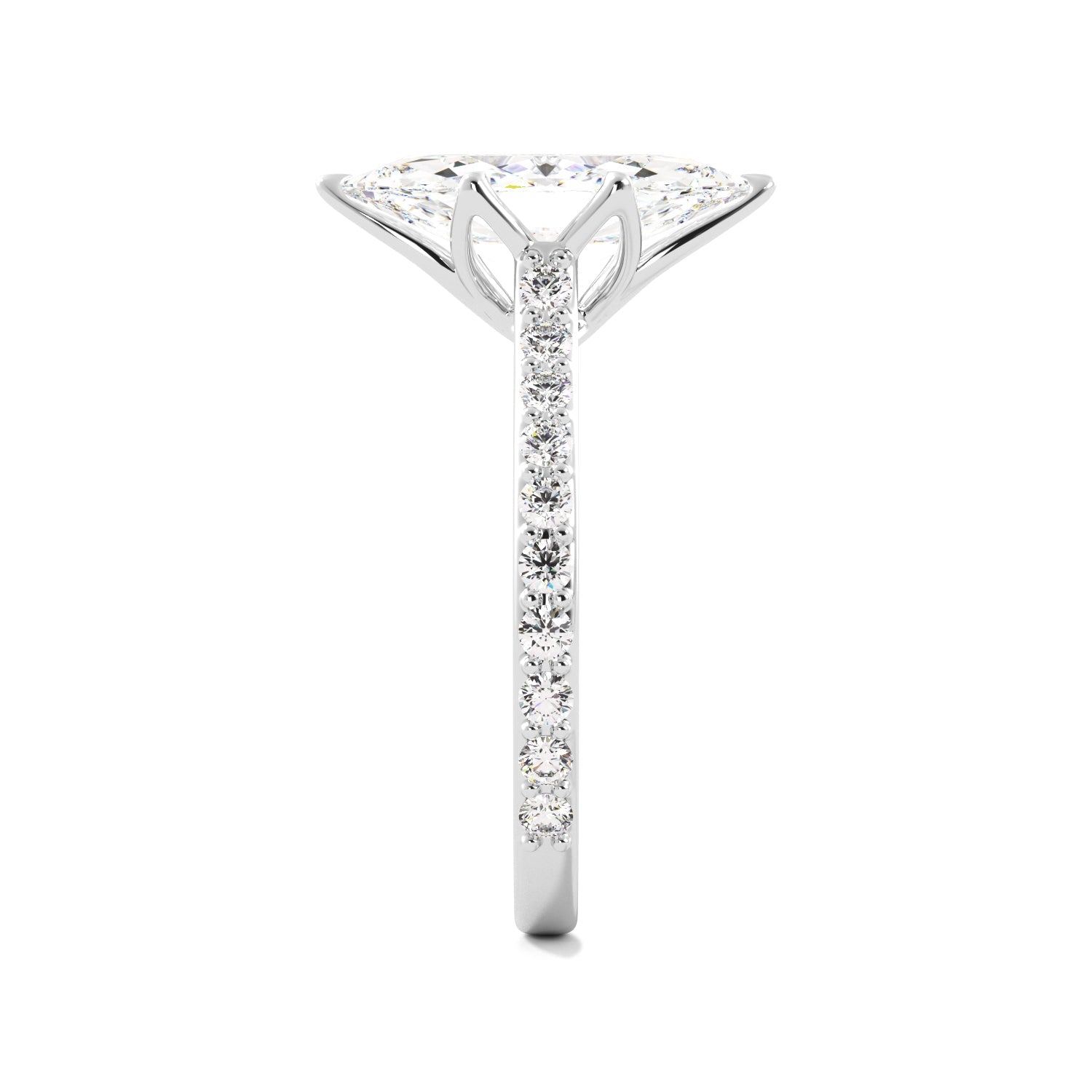Marquise Diamond Pedal Prongs Engagement Ring Pave band 
