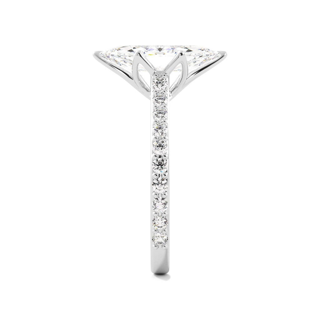 Marquise Diamond Pedal Prongs Engagement Ring Pave band 