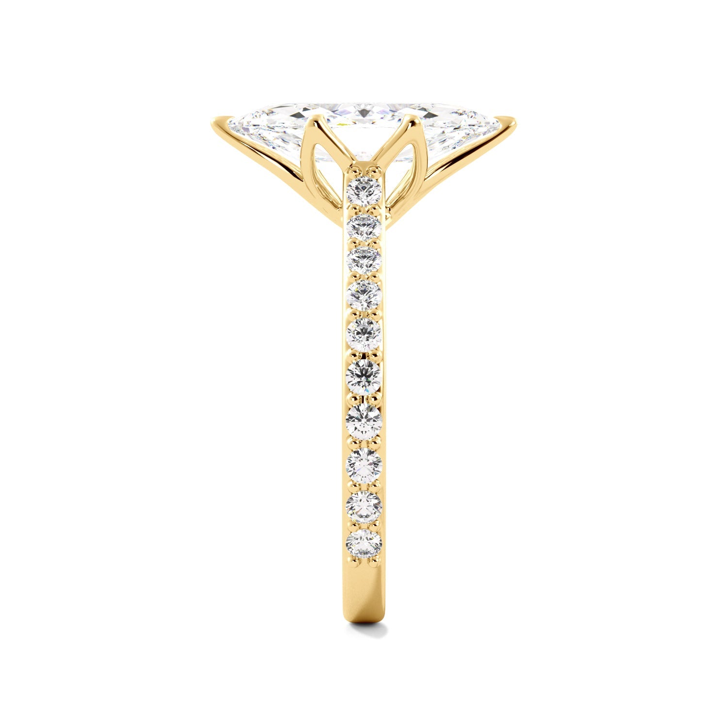 Marquise Diamond Gold Pedal Prongs Engagement Ring 