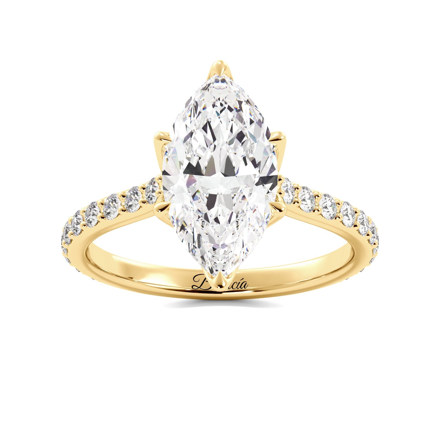 Gold Marquise Diamond Pedal Prongs Engagement Ring 