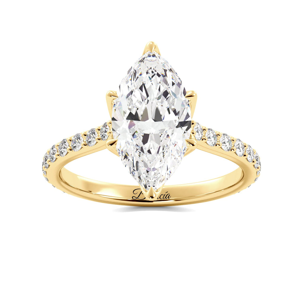 Gold Marquise Diamond Pedal Prongs Engagement Ring 
