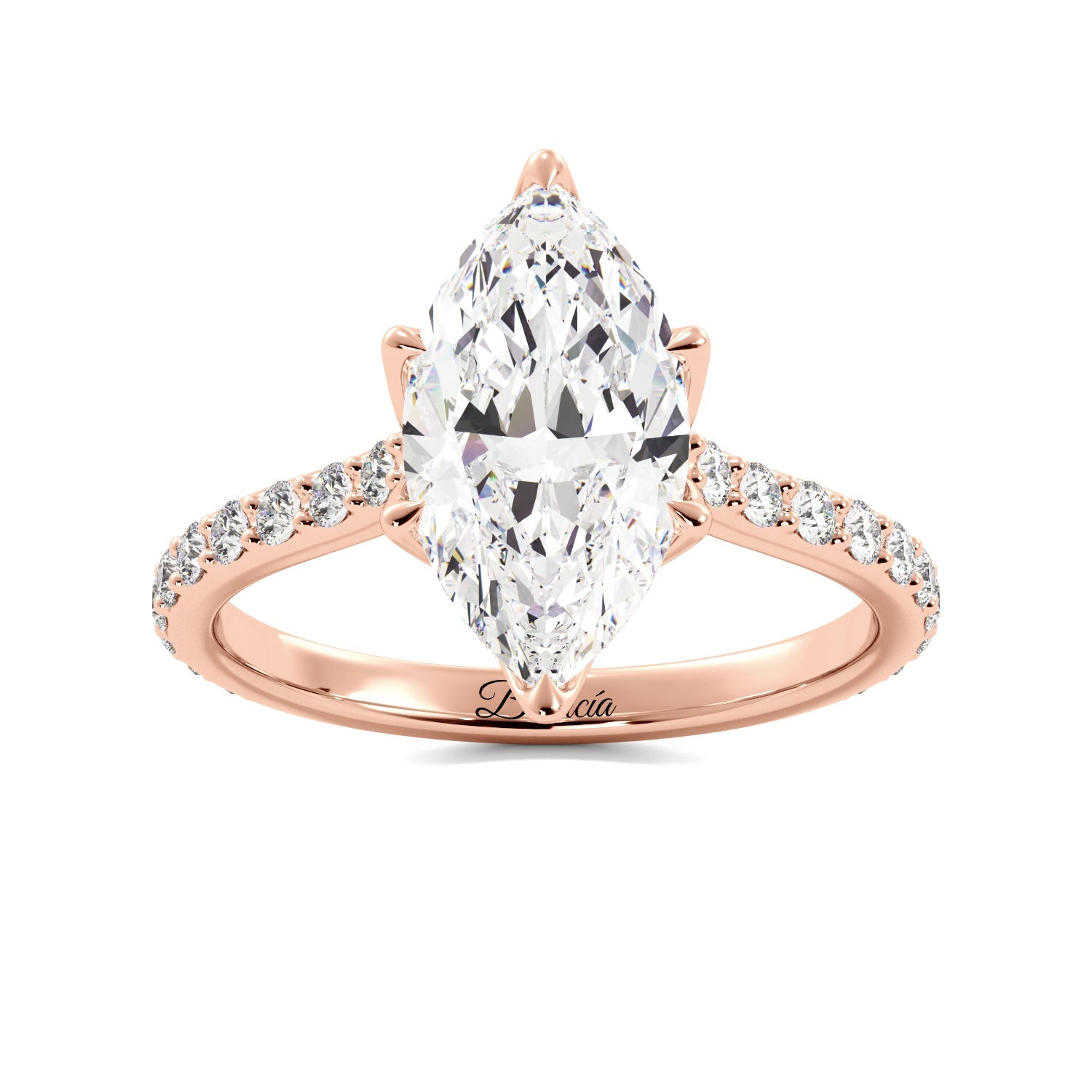 Rose Gold Marquise Diamond Pedal Prongs Engagement Ring 
