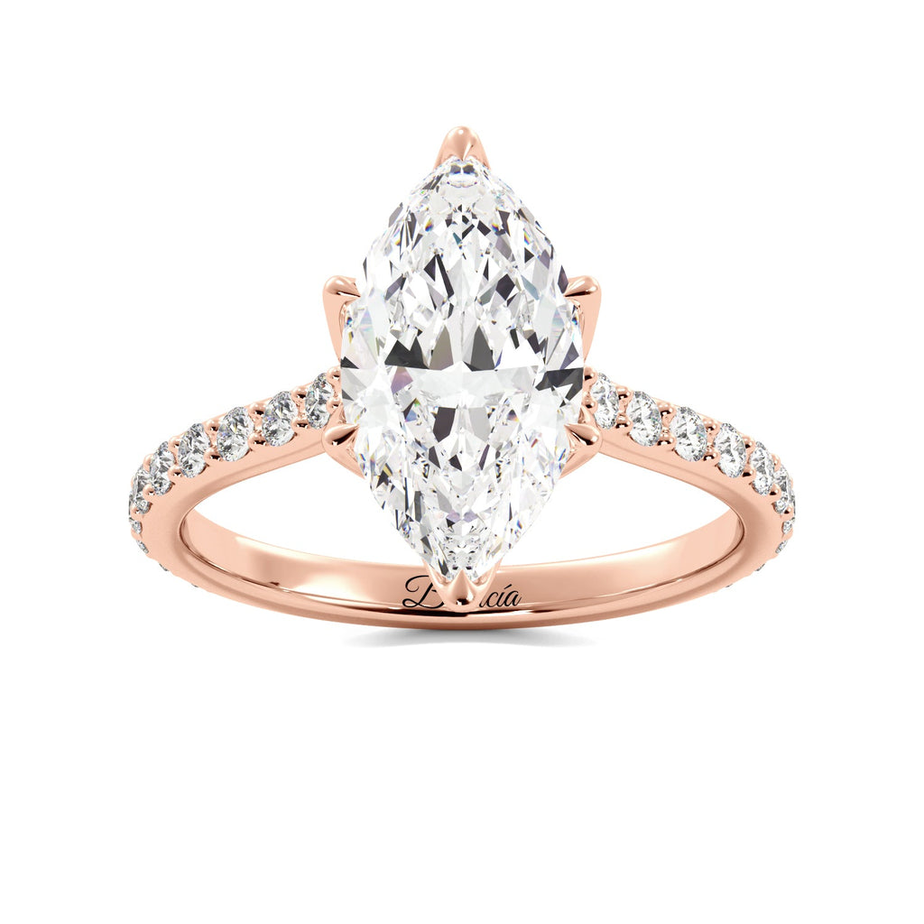 Rose Gold Marquise Diamond Pedal Prongs Engagement Ring 