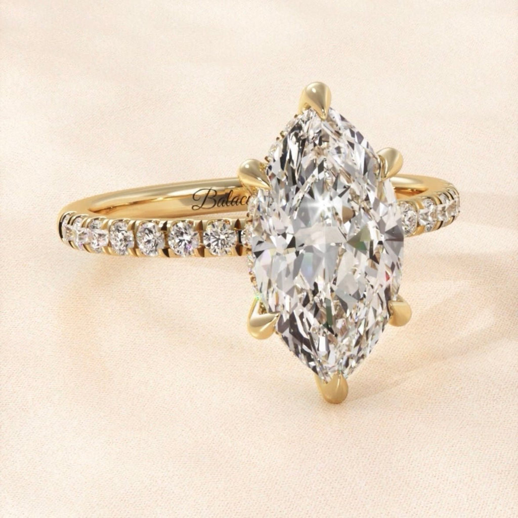 Marquise Hidden Halo Engagement Ring - Balacia