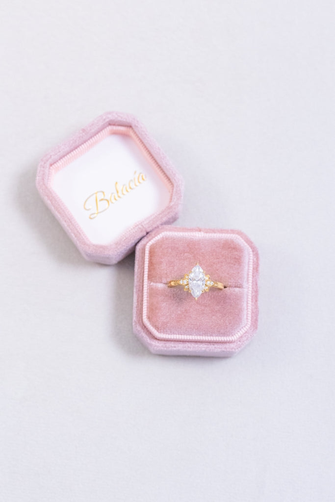 Marquise Lab Diamond Floral Accents Engagement Ring - Balacia