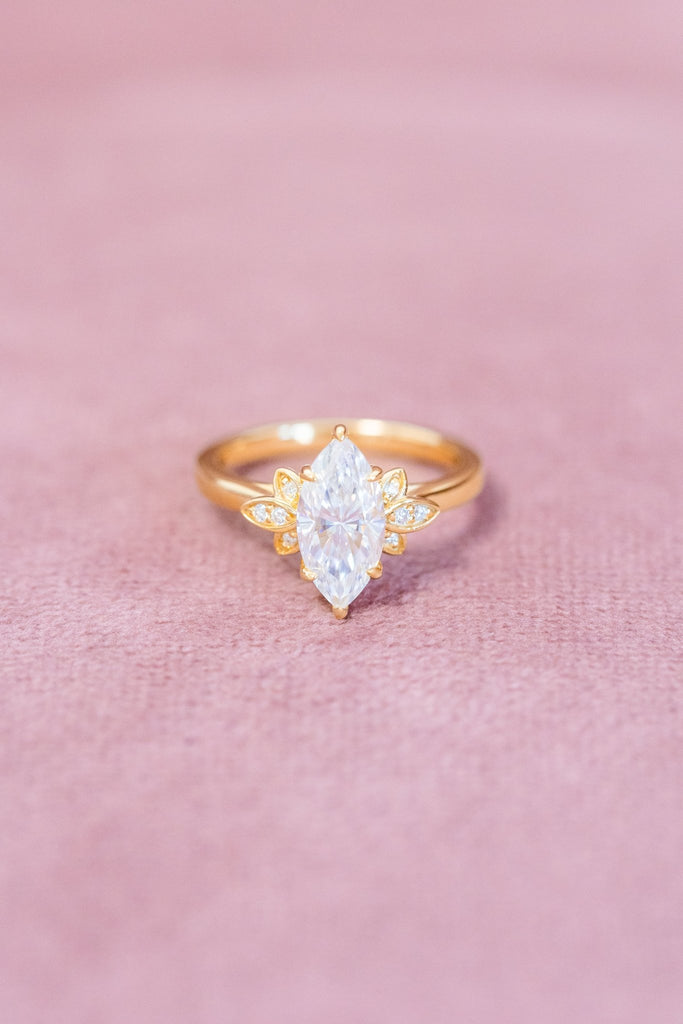 Marquise Floral Lab Diamond Engagement Ring 