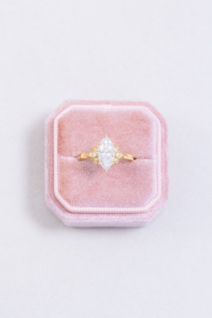 Marquise Moissanite Floral Accents Engagement Ring - Balacia