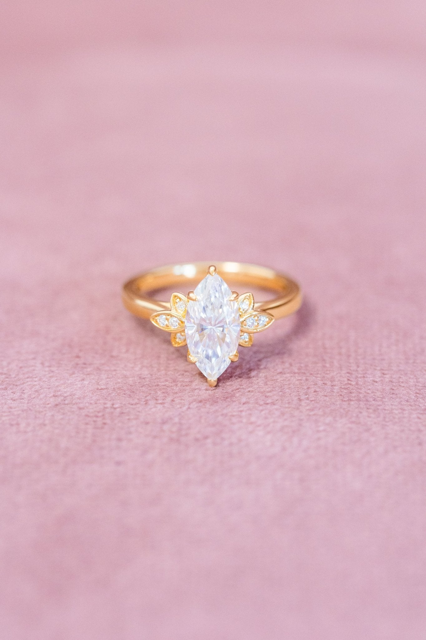 Marquise Moissanite Floral Accents Engagement Ring - Balacia