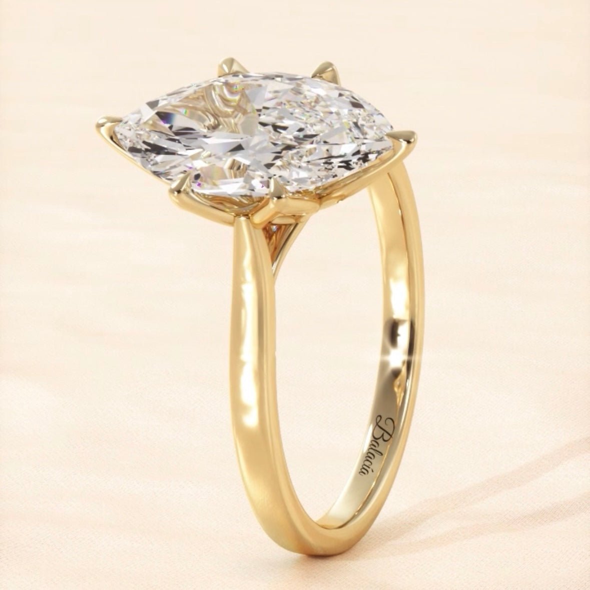 Marquise Petal Prongs Lab Diamond gold Solitaire Engagement Ring - Balacia