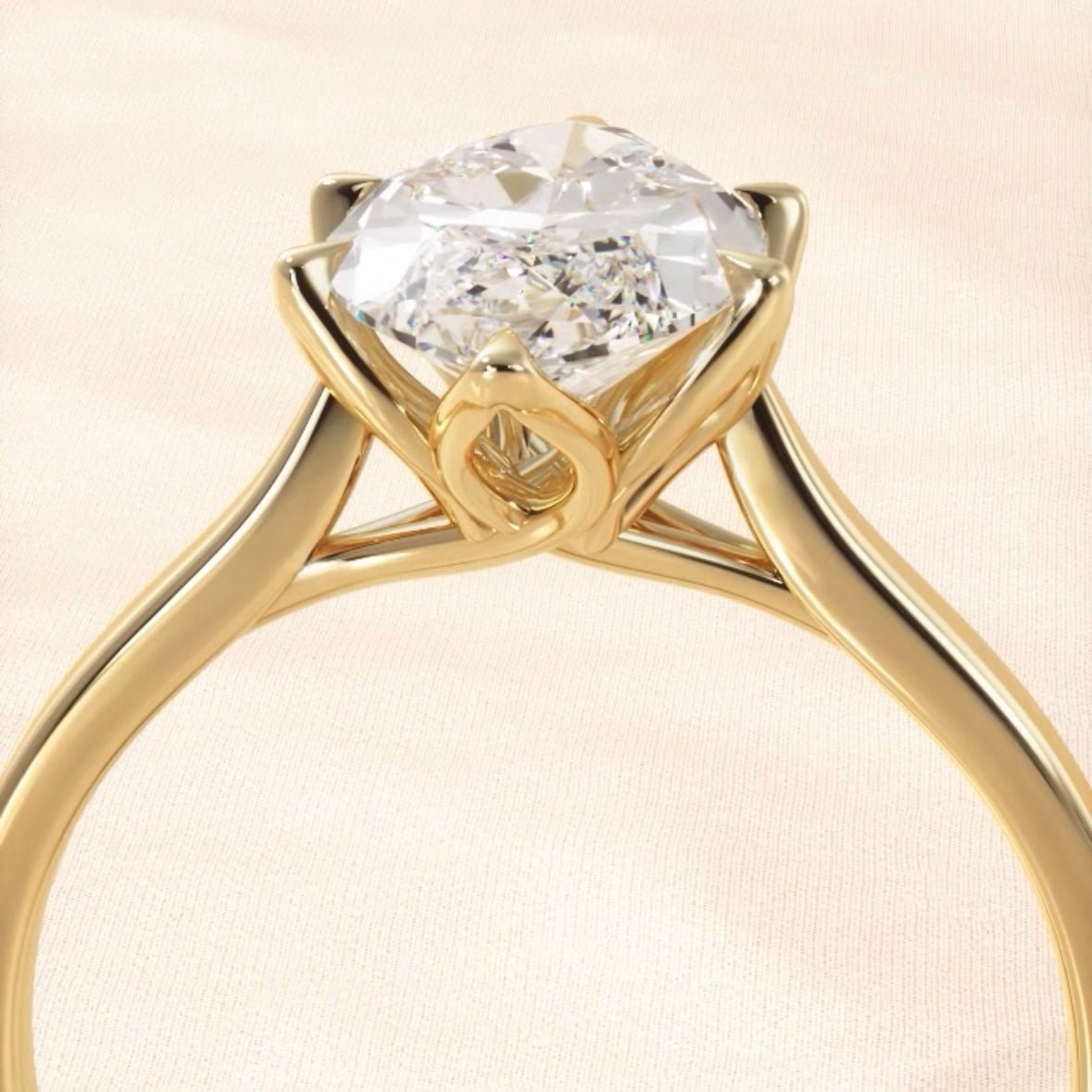 Marquise Petal Prongs Lab Diamond Solitaire Engagement Ring side view
