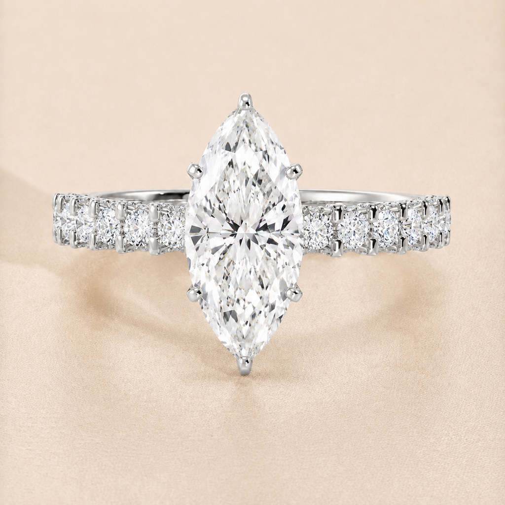 marquise engagement ring thick band side diamonds