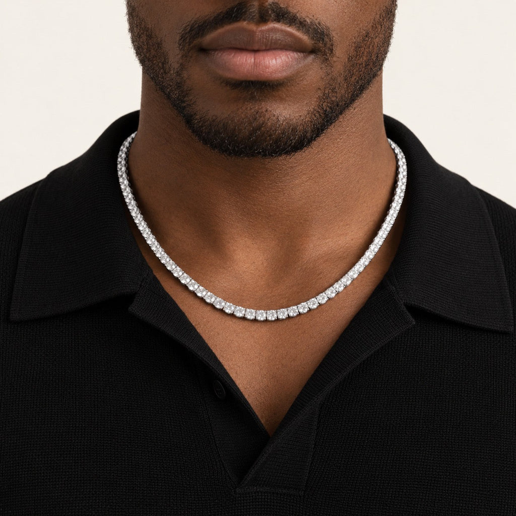White Gold Men's Lab Diamond Tennis Necklace