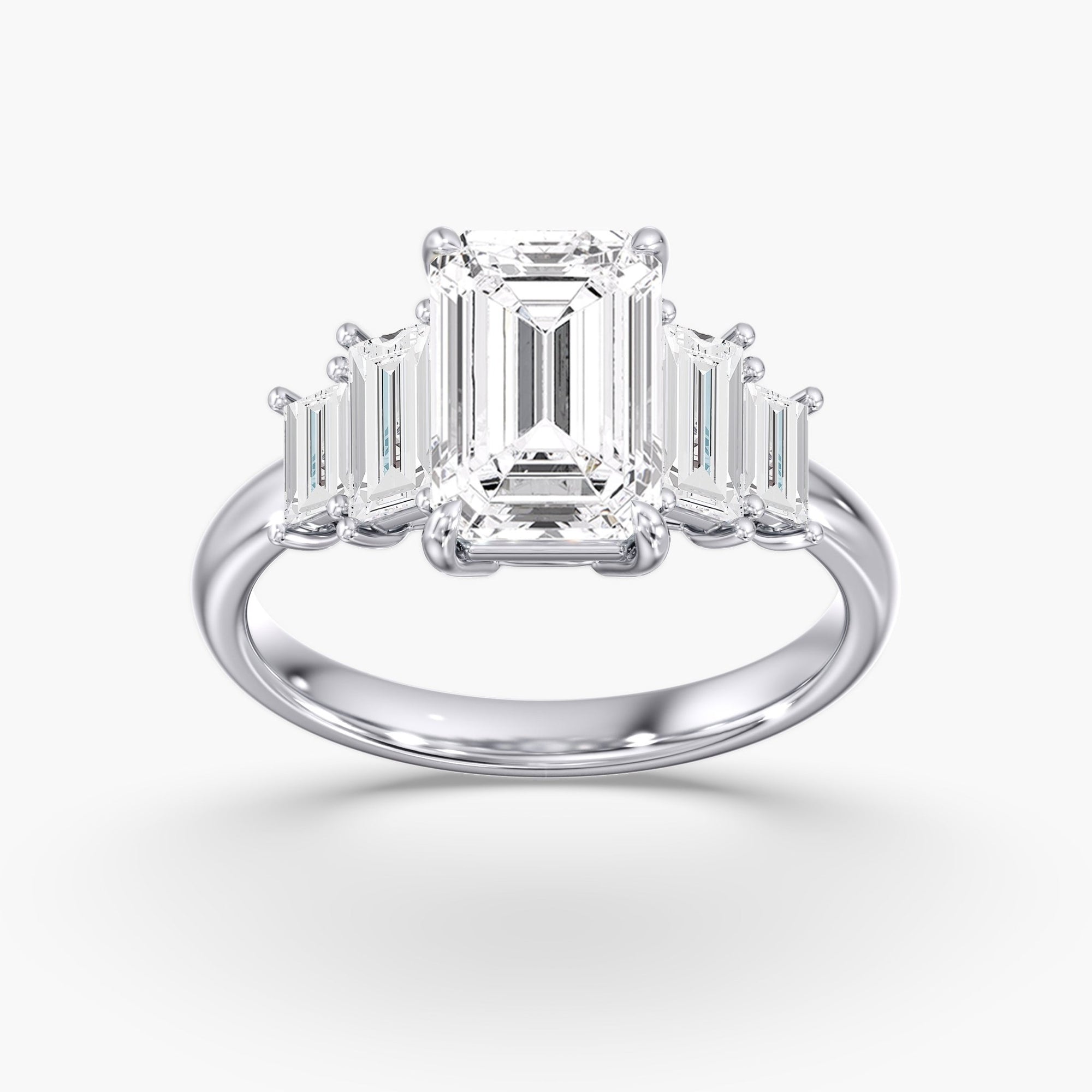 Modern 5 Stone Emerald Cut Diamond Ring