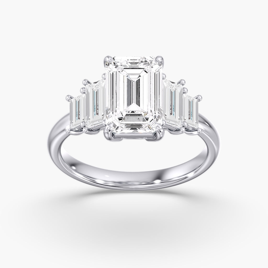 Modern 5 Stone Emerald Cut Diamond Ring