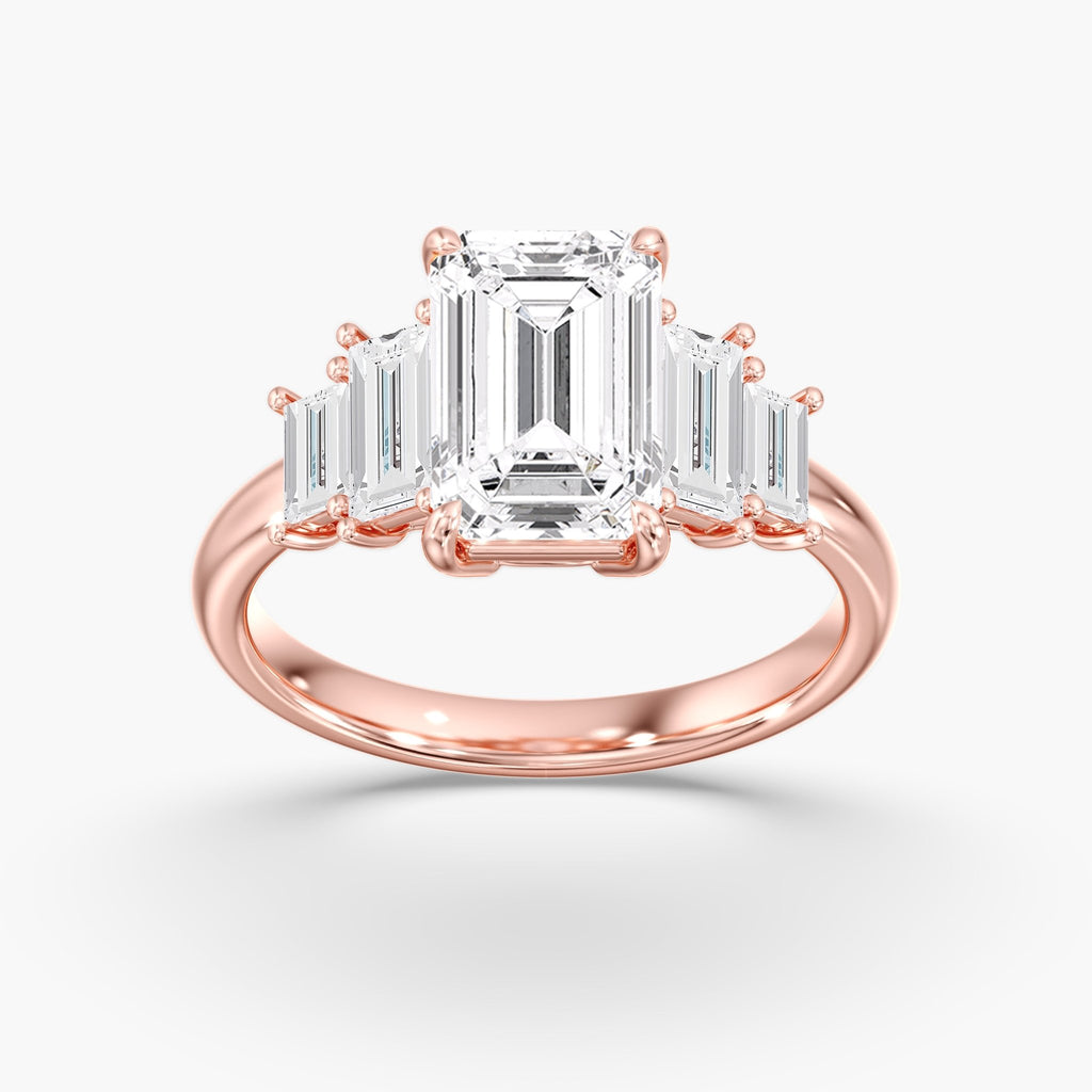 Rose Gold Modern 5 Stone Emerald Cut Diamond Ring