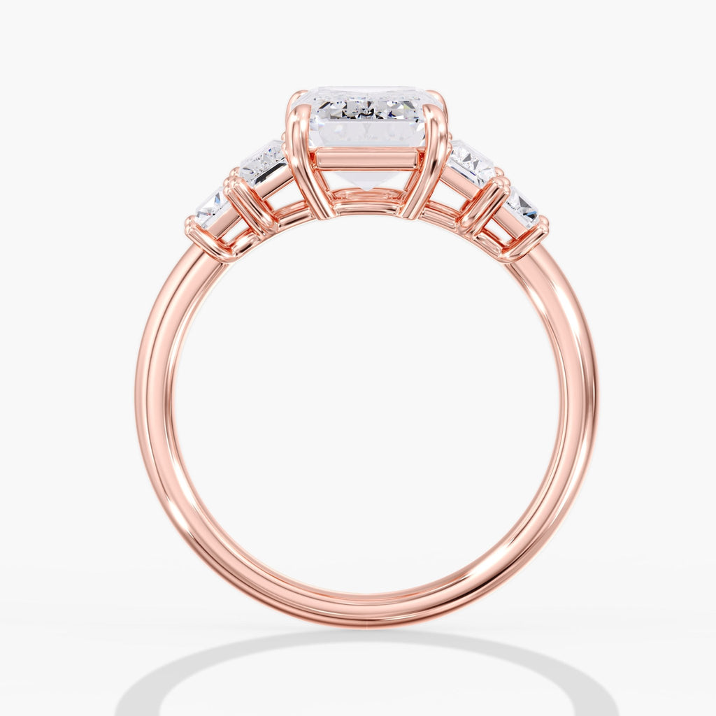 Rose Gold Modern 5 Stone Emerald Cut Diamond Ring Side View