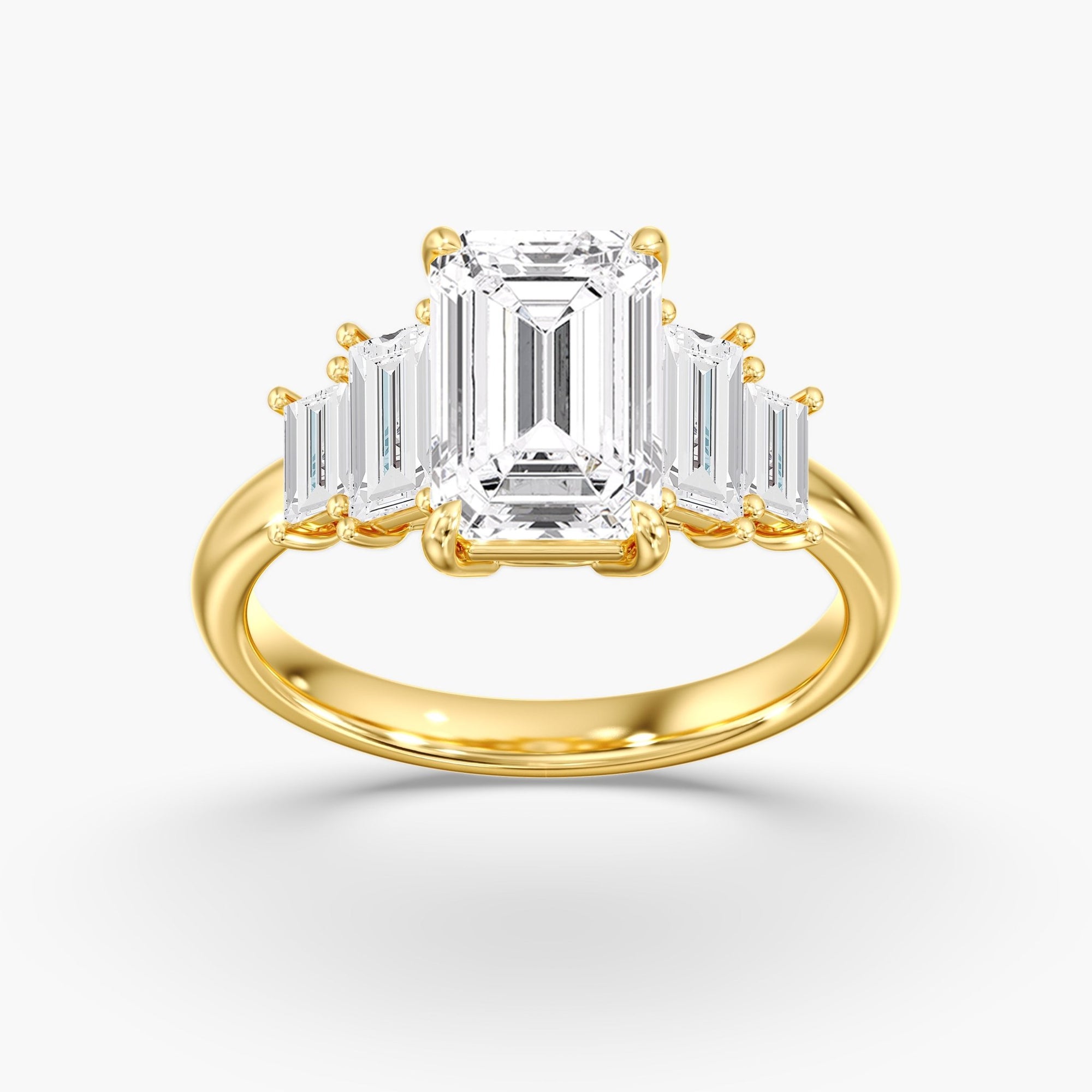 Yellow Gold Modern 5 Stone Emerald Cut Diamond Ring