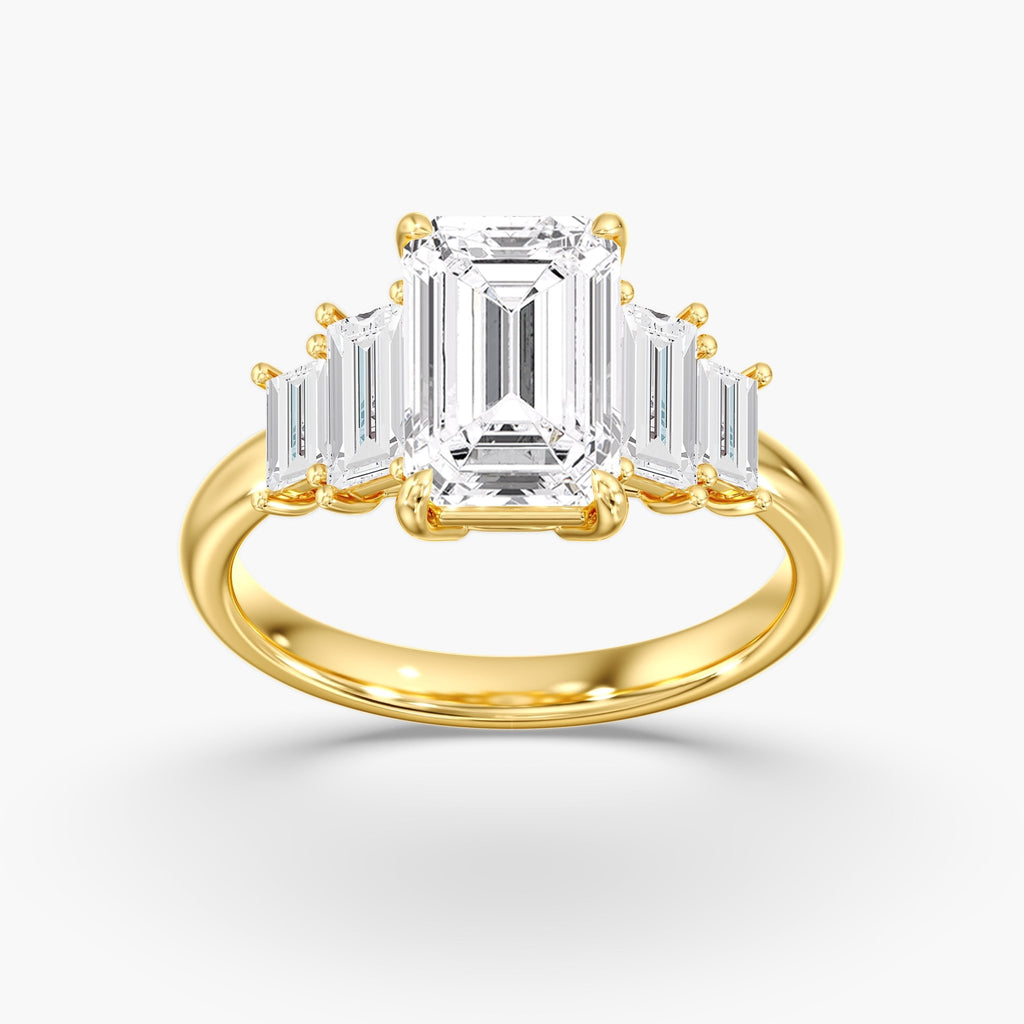 Yellow Gold Modern 5 Stone Emerald Cut Diamond Ring