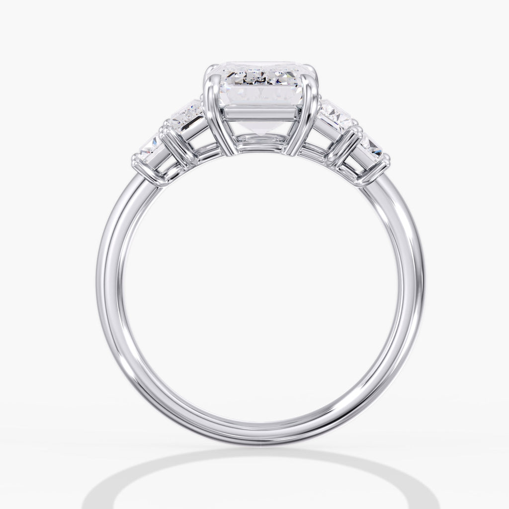 Modern 5 Stone Emerald Cut Diamond Ring Side View