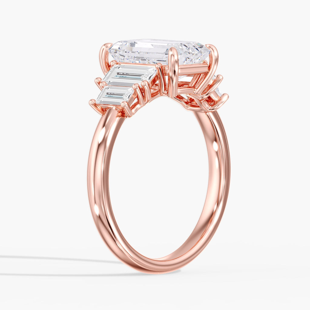 Rose Gold Modern 5 Stone Emerald Cut Diamond Ring Side Angle