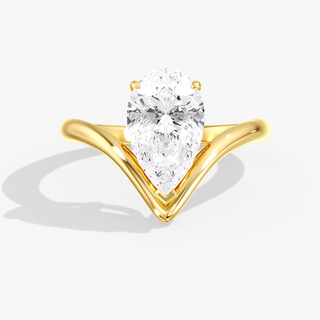 Yellow Gold Modern Arc Pear Ring Front View 