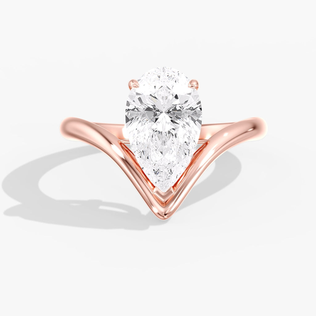Rose Gold Modern Arc Pear Ring Front View