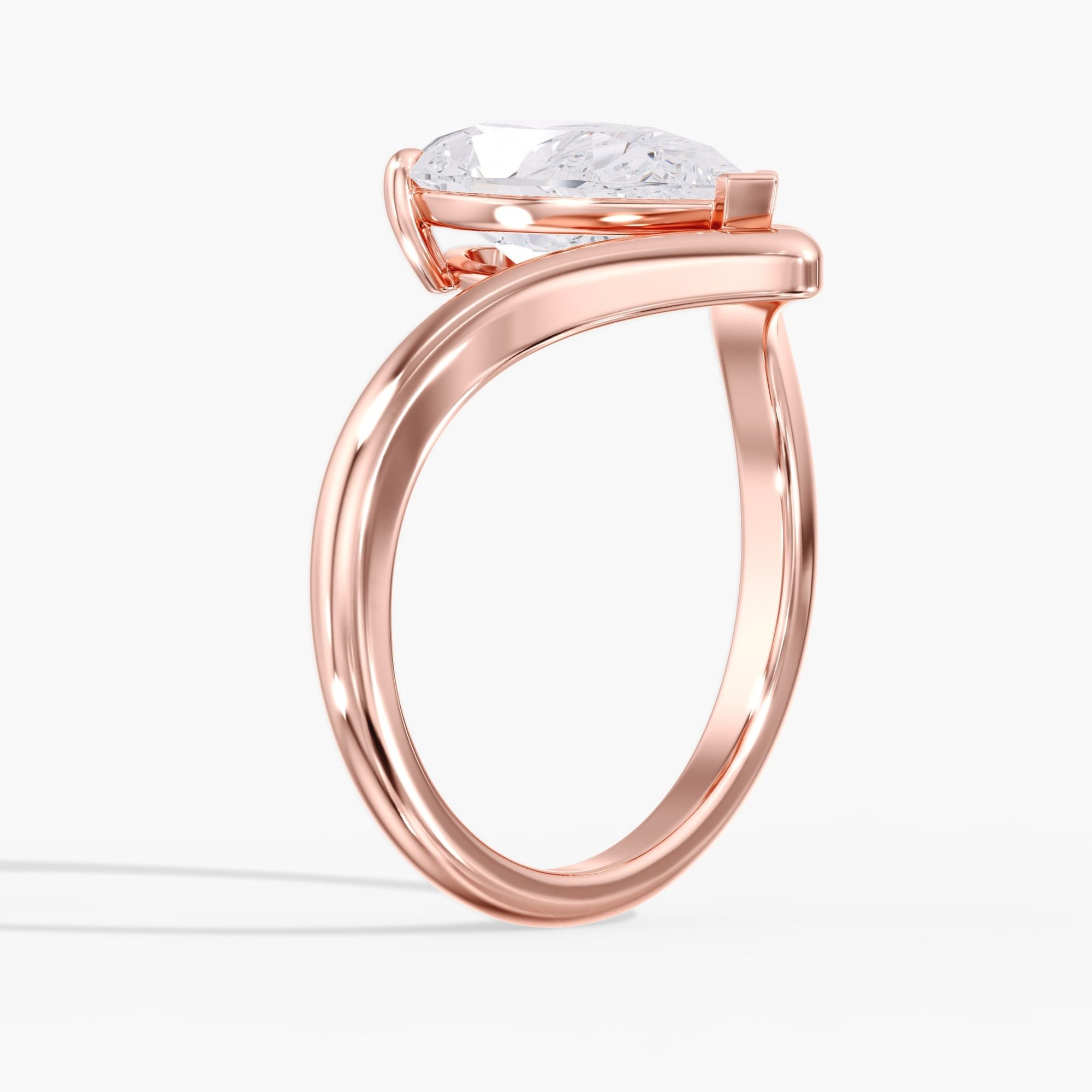 Rose Gold Modern Arc Pear Ring Side Angle