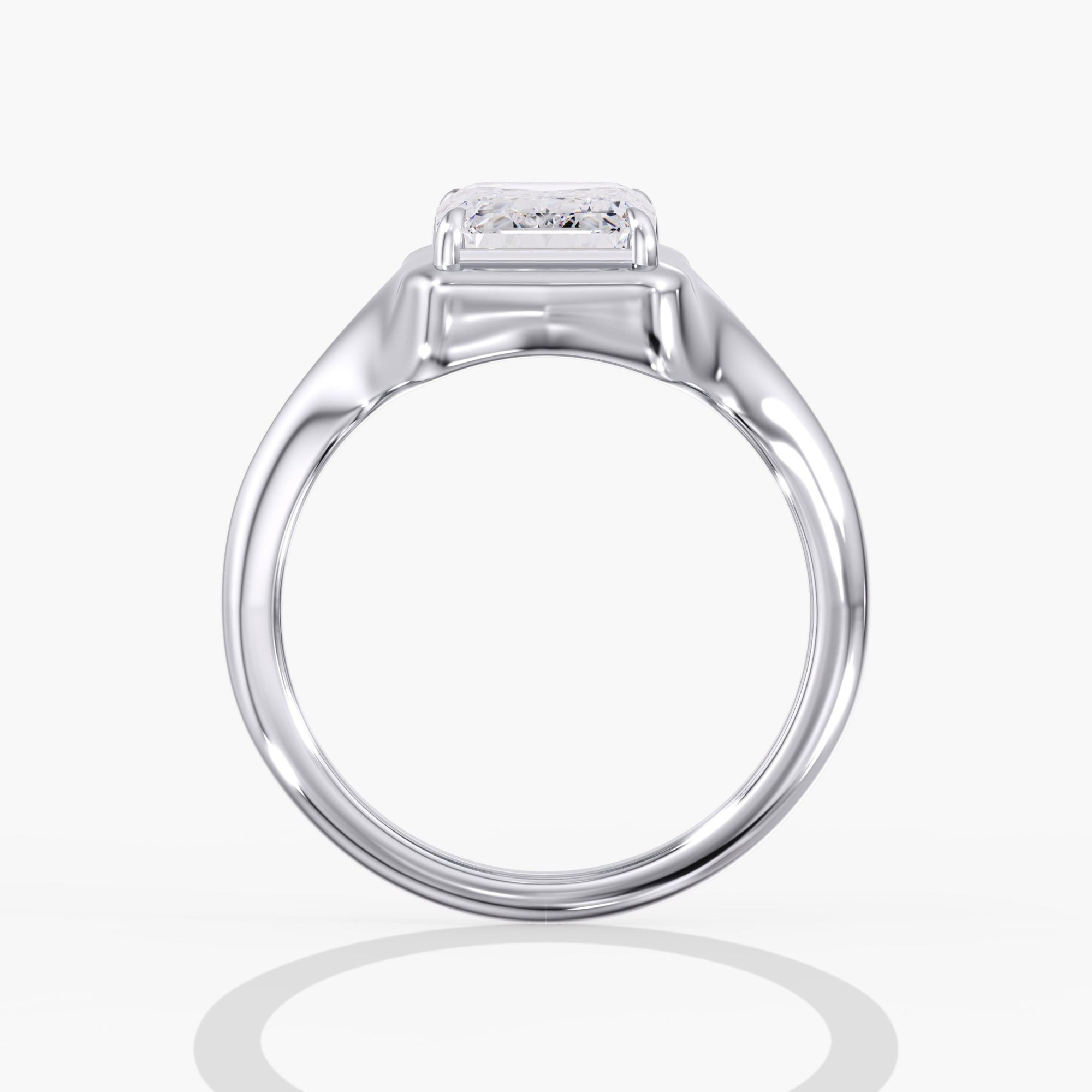 Modern Chunky Bezel Prong Emerald Cut Engagement Ring Side View