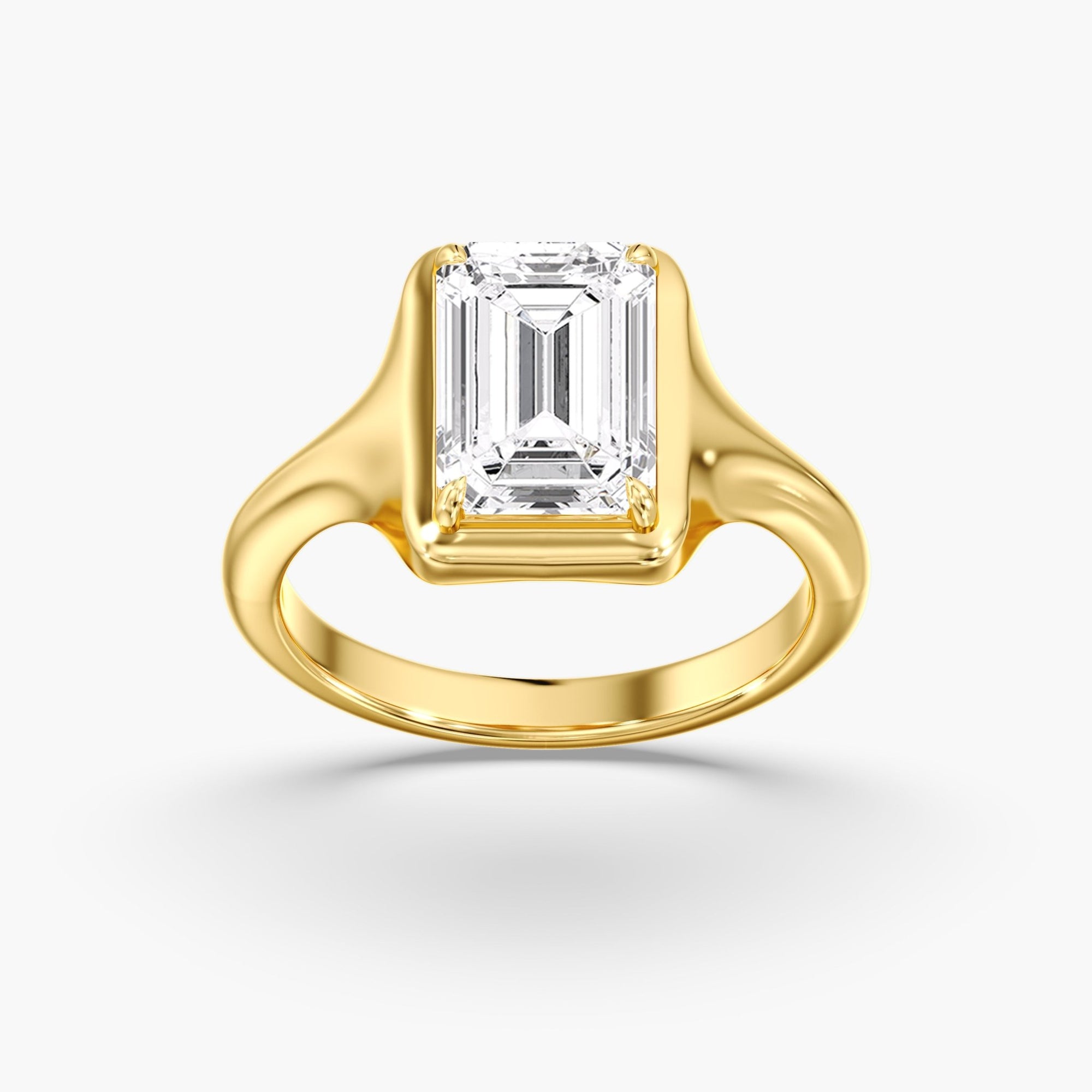 Yellow Gold Modern Chunky Bezel Prong Emerald Cut Engagement Ring