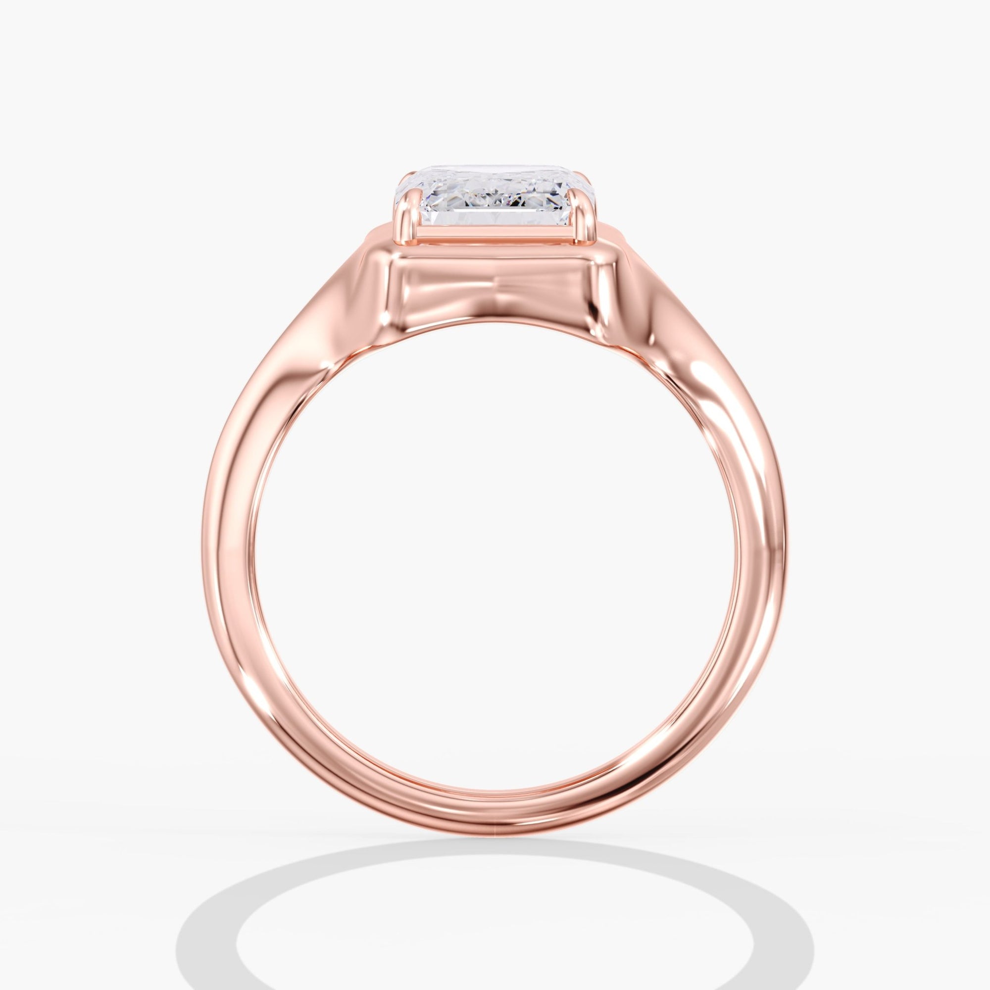 Rose Gold Modern Chunky Bezel Prong Emerald Cut Engagement Ring Side View