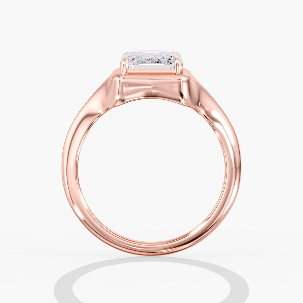 Rose Gold Modern Chunky Bezel Prong Emerald Cut Engagement Ring Side View
