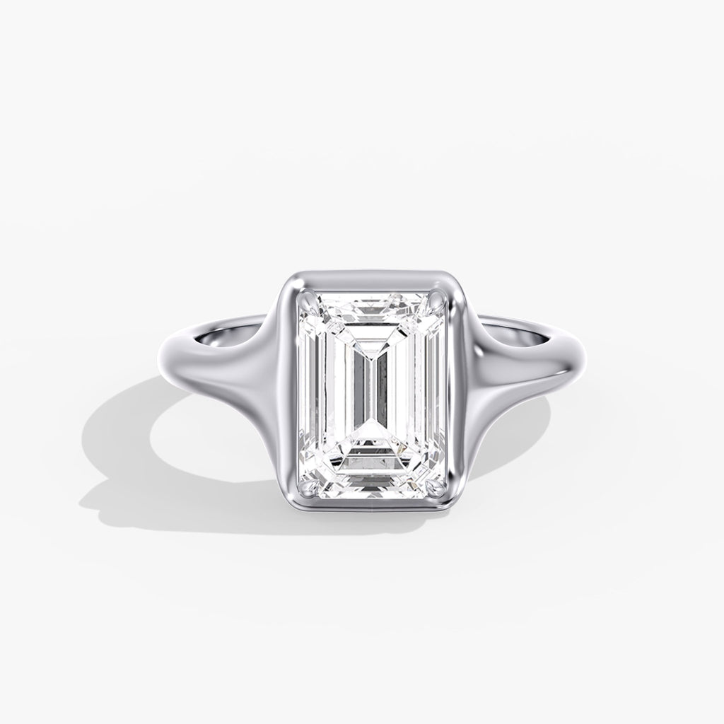 Modern Chunky Bezel Prong Emerald Cut Engagement Ring Front Angle