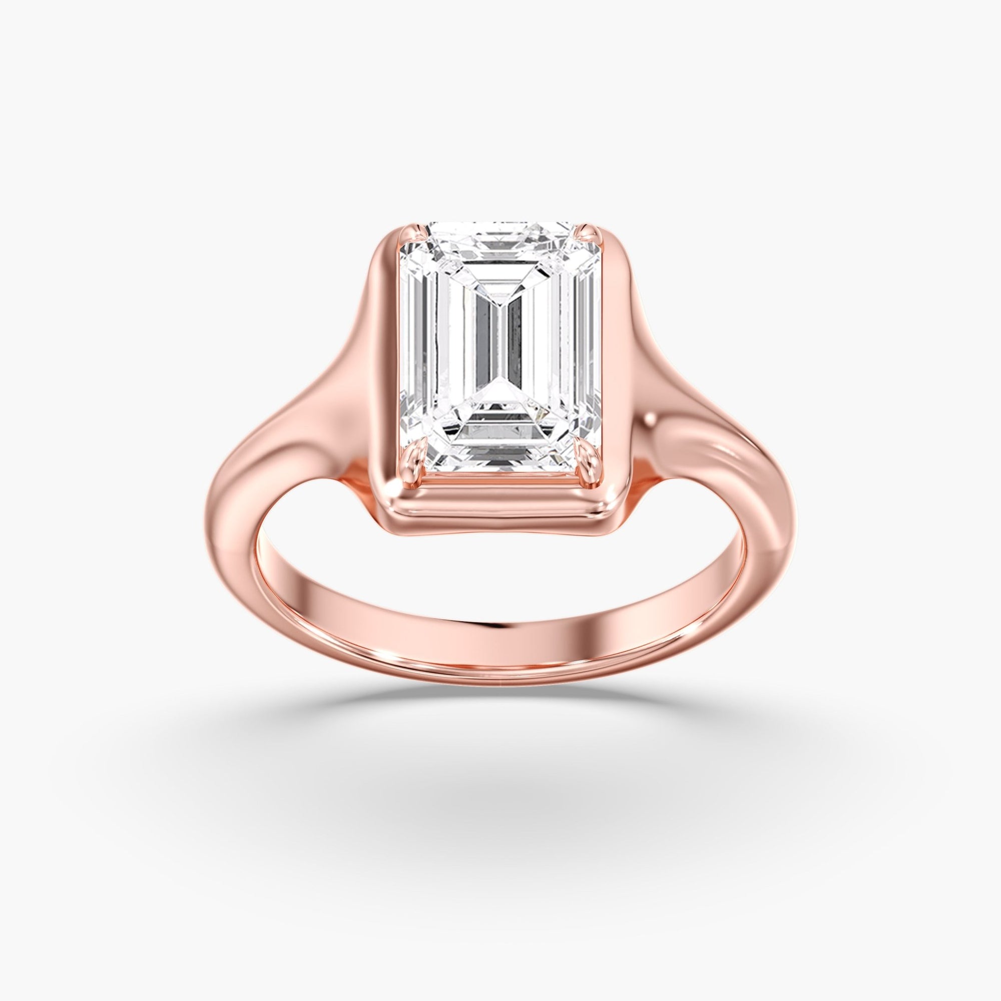 Rose Gold Modern Chunky Bezel Prong Emerald Cut Engagement Ring