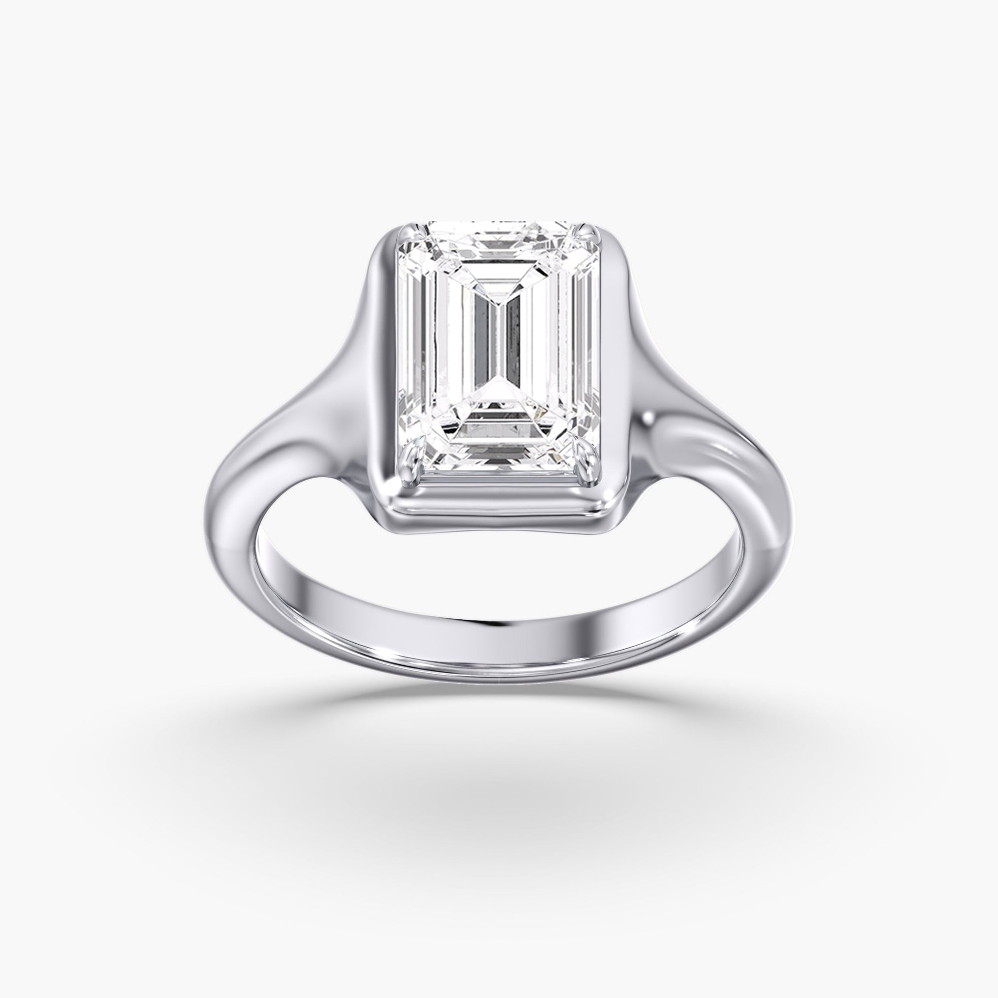 Modern Chunky Bezel Prong Emerald Cut Engagement Ring