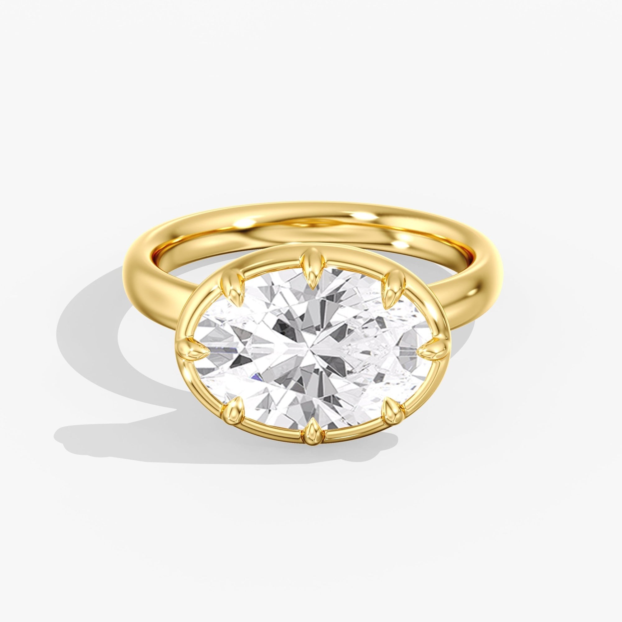 Yellow Gold Modern East West Oval Diamond Bezel Ring Front View