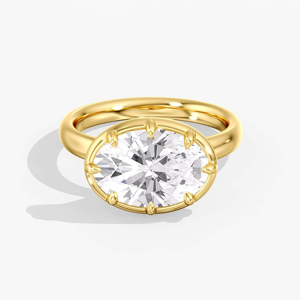 Yellow Gold Modern East West Oval Diamond Bezel Ring Front View