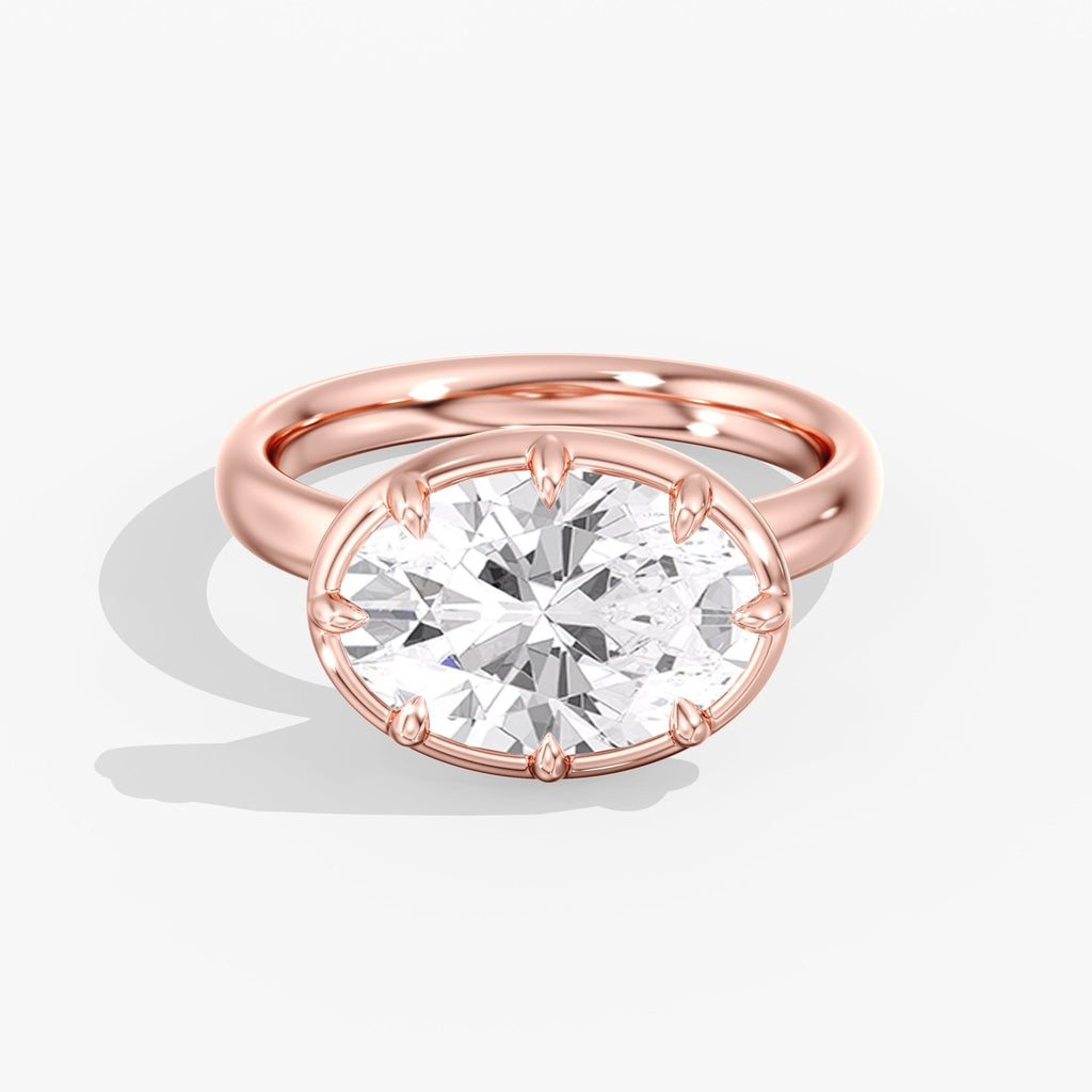 Rose Gold Modern East West Oval Diamond Bezel Ring Front View