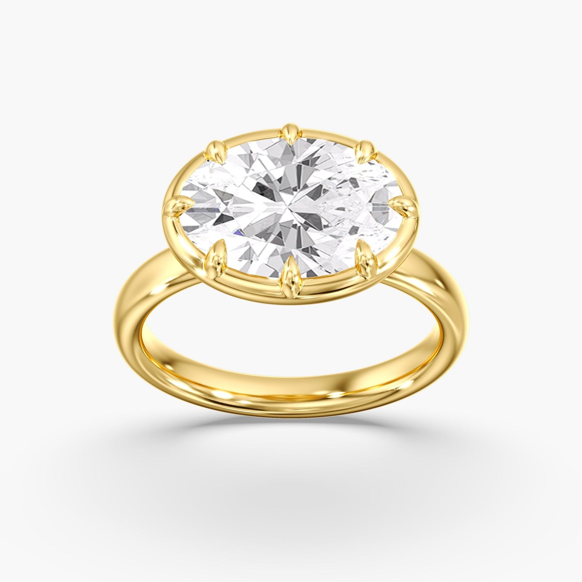 Yellow Gold Modern East West Oval Diamond Bezel Ring