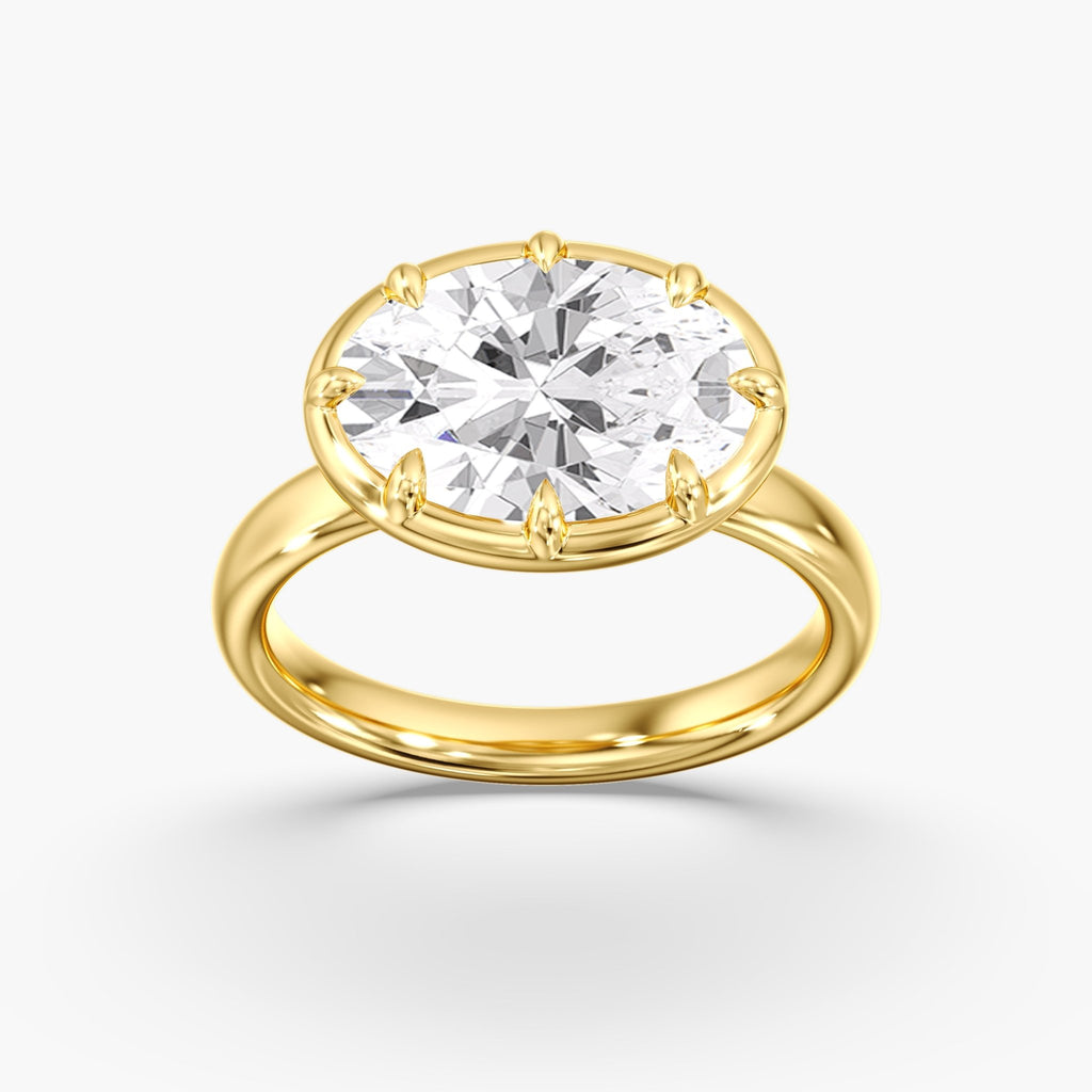 Yellow Gold Modern East West Oval Diamond Bezel Ring