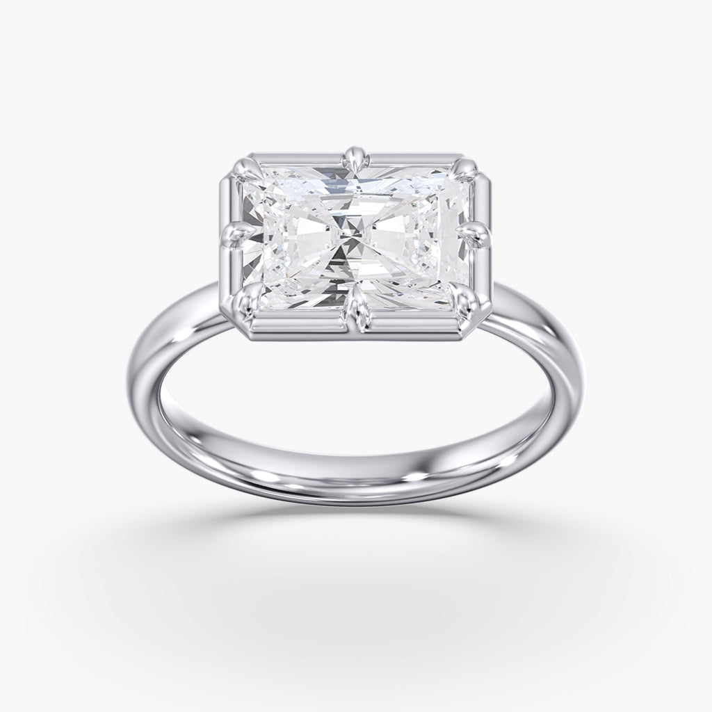 Modern East West Radiant Diamond Bezel Ring