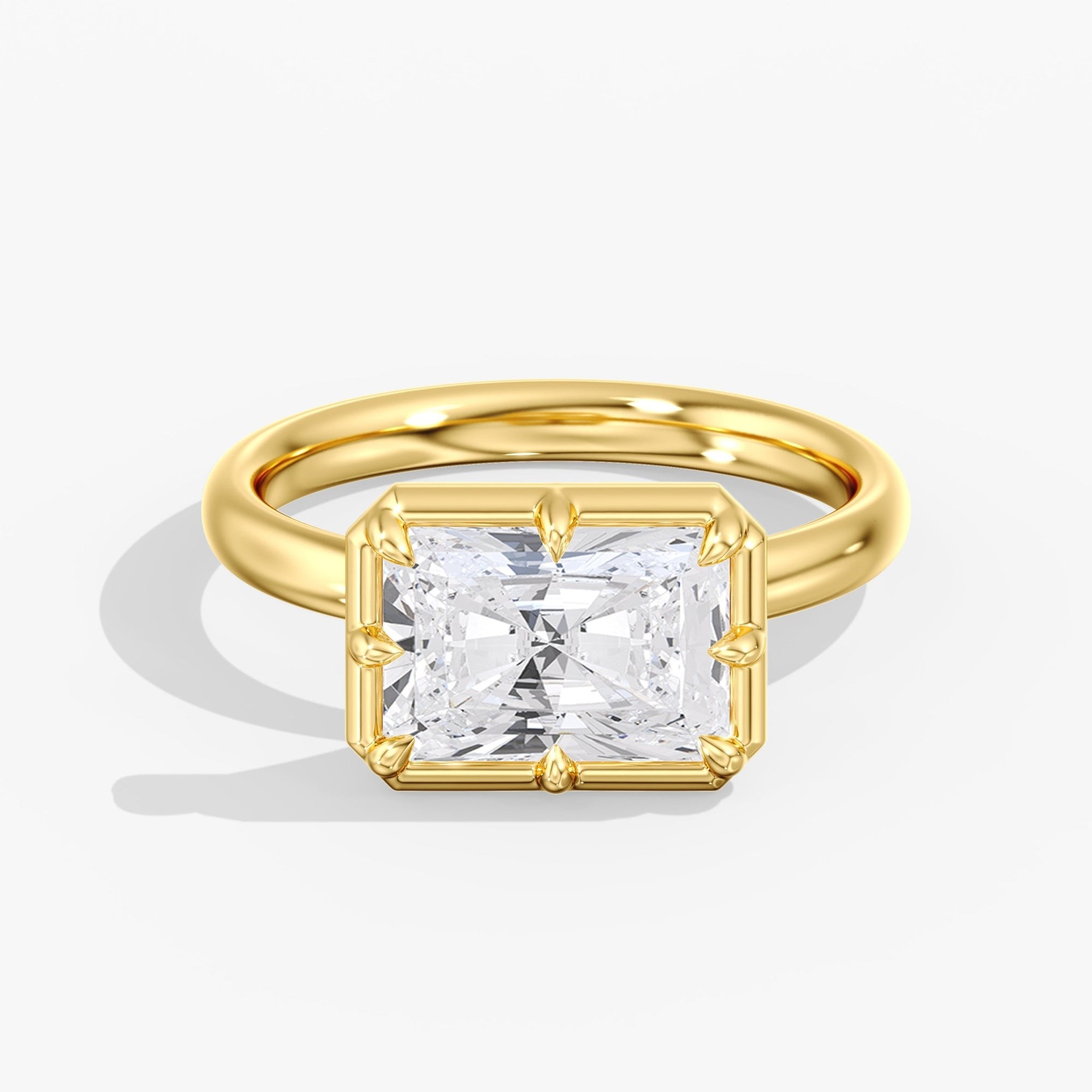 Yellow Gold Modern East West Radiant Diamond Bezel Ring Front View