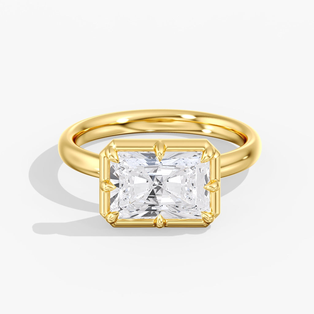Yellow Gold Modern East West Radiant Diamond Bezel Ring Front View