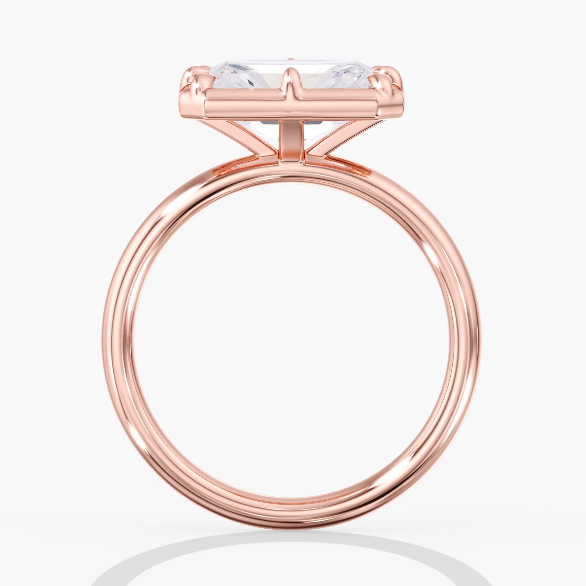 Rose Gold Modern East West Radiant Diamond Bezel Ring Side View