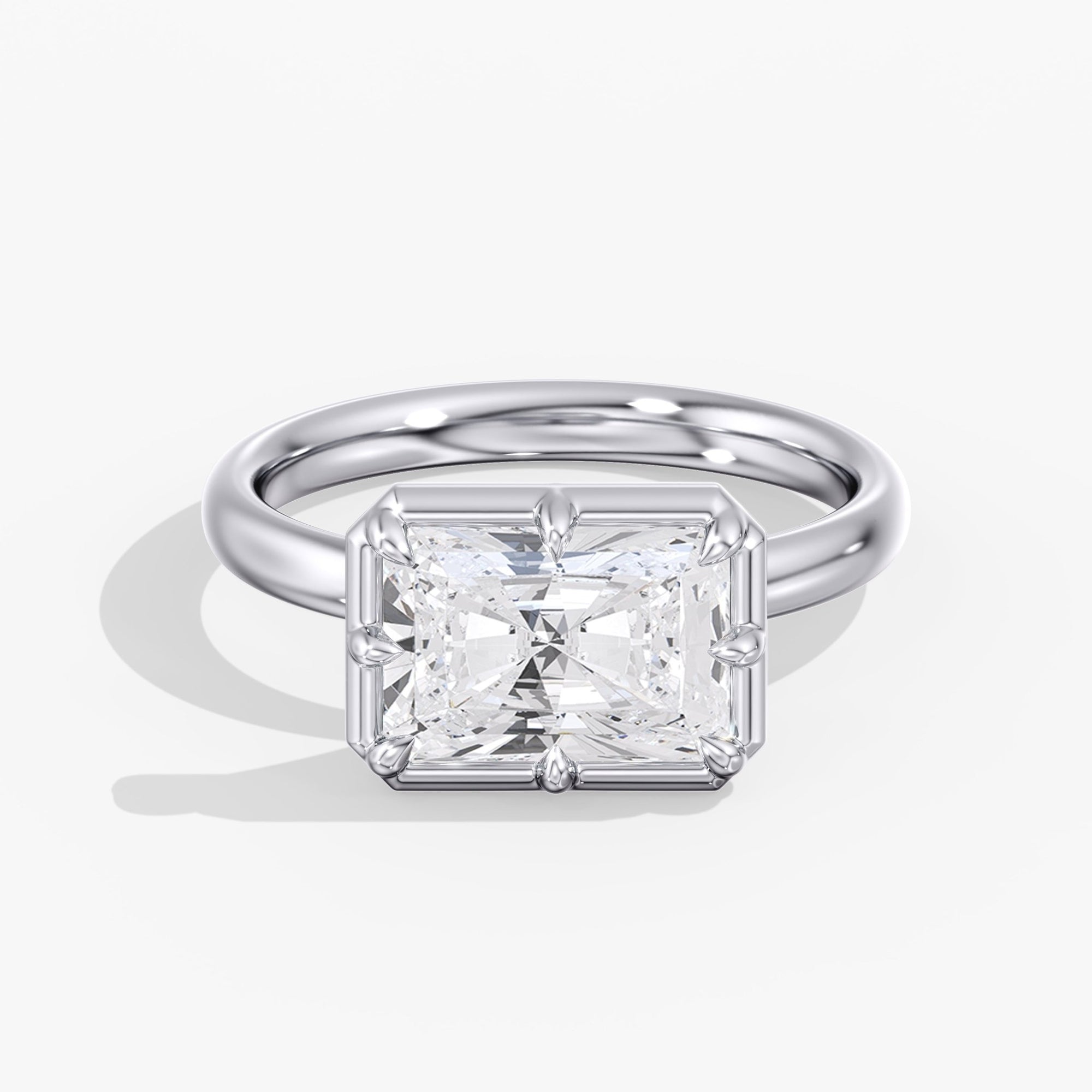 Modern East West Radiant Diamond Bezel Ring Front View