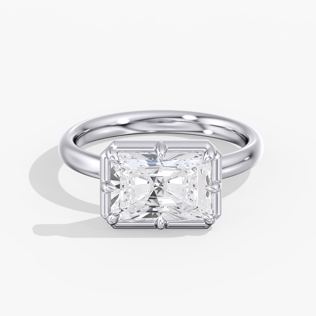 Modern East West Radiant Diamond Bezel Ring Front View